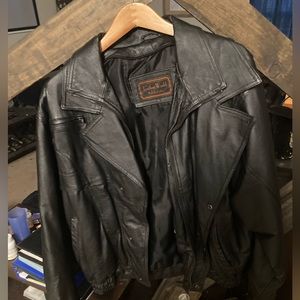 Leather World By Lucky Leather Genuine Leather Black Biker Jacket Size XL